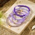 thumbnail image 3 of Elegant Alloy Crystal Resin Beaded Charm Bracelet Set 5 Purple Elastic Womens Bracelets, 3 of 4
