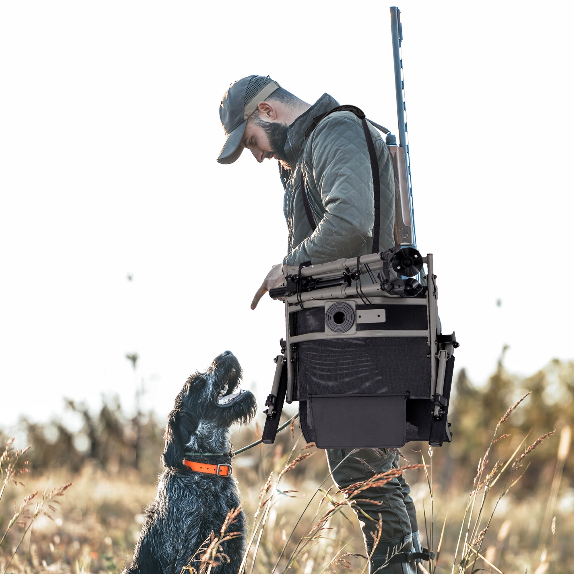 Gymax Portable Hunting Chair w/360° Swivel Adjustable Legs & Armrests Gun Holder