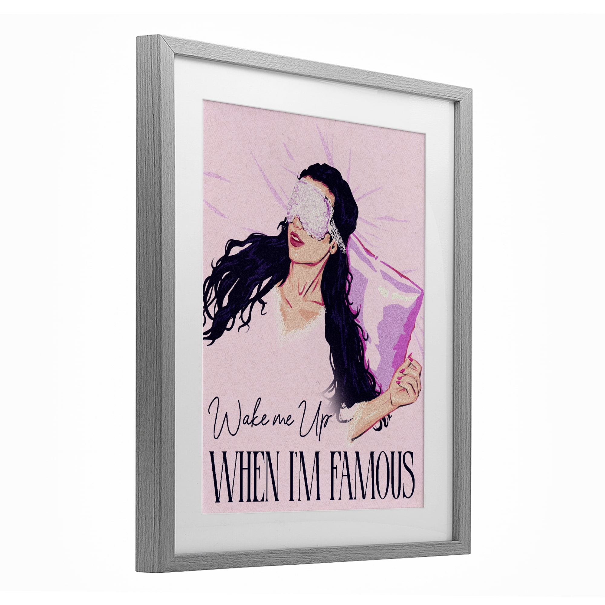 Stupell Industries Wake Me Up When Famous Gray Framed Print Under Glass, design by Ziwei Li