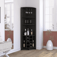 thumbnail image 3 of Depot E-Shop Giza Corner Bar Cabinet With 3 Shelves, 8 Wine Cubbies, Glass Rack, And 2 Side Shelves, Macadamia, 3 of 10