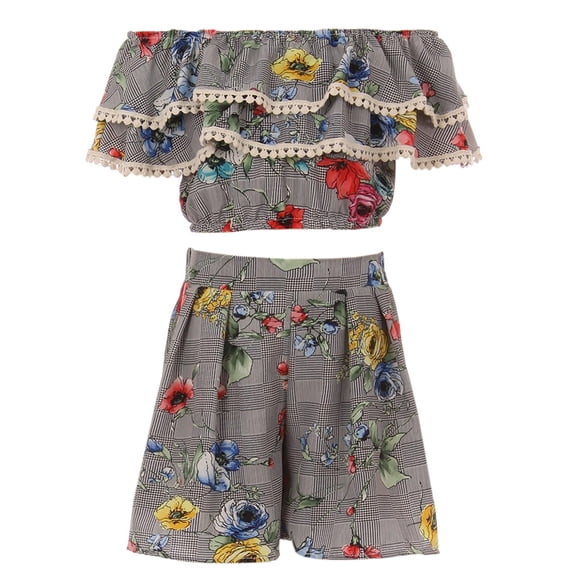 Little Girl Girls 2 Pieces Pant Set Floral Casual Summer Birthday Outfit Yellow 4 JKS 2131 BNY Corner