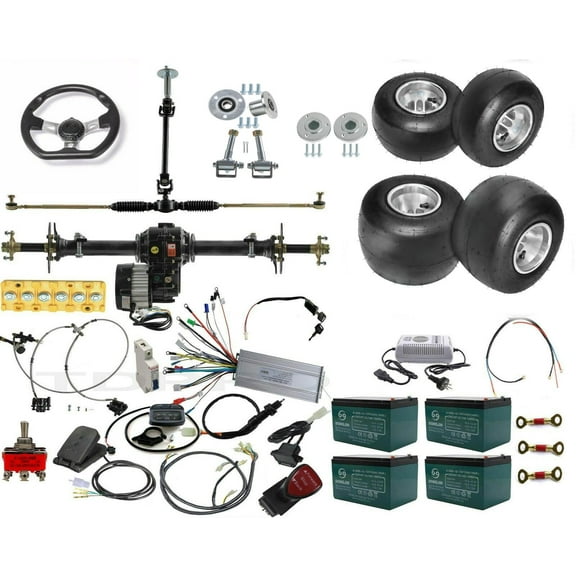 Rear Differential Axle Kit 48V 1000W Electric Motor Controller Battery Hydraulic Brake 11x7.10-5 Wheels Tires DIY Parts For Go Kart Golf Cart ATV Quad Buggy Trike Tricycle 4 Wheeler (40" Axle) Brand: