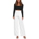 thumbnail image 1 of Pantalones largos de pierna ancha para mujer, pantalones transpirables de color puro con correa de cintura alta para chicas blancas S, 1 of 8