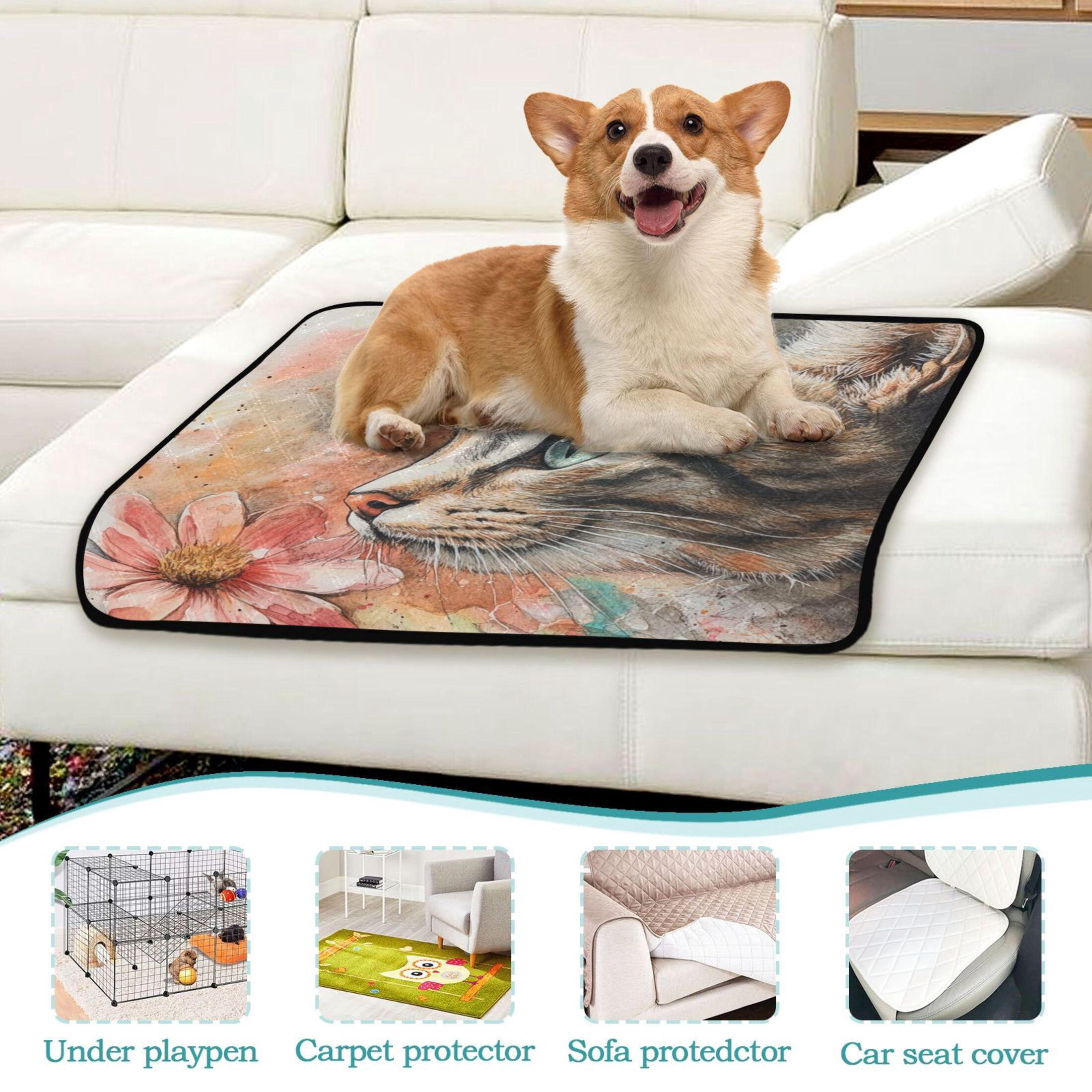 Qxltty Tabby with Flower Cat litter Pads Pet Set of 2 Diaper Mats Center Anti-leakage Layer Absorbent Soft and Comfortable