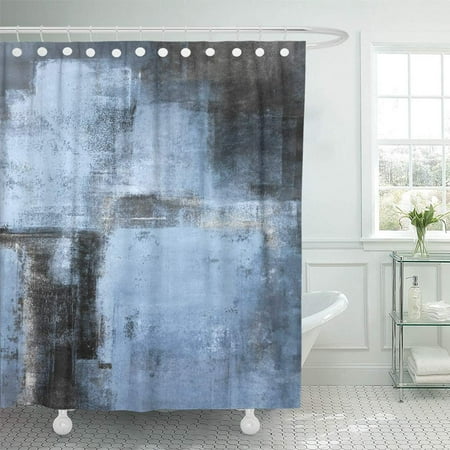 Blue And Grey Shower Curtain PKNMT White Acrylic Blue and Black Abstract Painting Contemporary Gallery Grey Interior Bathroom Shower Curtain 66x72 inch ()