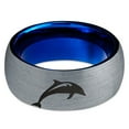 thumbnail image 2 of Tungsten Dolphin Sea Animal Island Band Ring 8mm Men Women Comfort Fit Blue Dome Brushed Gray Polished, 2 of 4