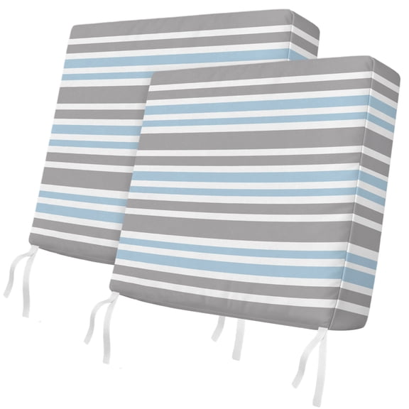 Outdoor Patio Cushion Covers 2 Pack Blue Stripes Chair Pads Slipcovers with Ties & Zipper Waterproof Seat Cover Set Contrast Gray Lines Striped Seat Cushion Covers for Outdoor Couch Sofa 24x24 Inch