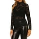 thumbnail image 4 of INSPIRAR CHIC Blusa de Encaje Floral Transparente de Manga Larga con Cuello Alto para Mujer M Negro, 4 of 7