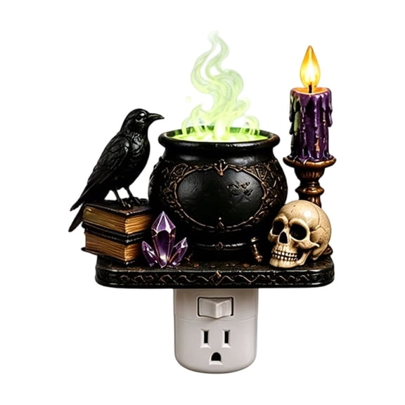 Halloween Witch Campfire Nigh Llight,Halloween Lights Plug in to Wall Resin Vintage,Witch Night Lights for Kids Room,Halloween Decorations Indoor,Room Home Decor,Gifts for Girls and Boys(C)