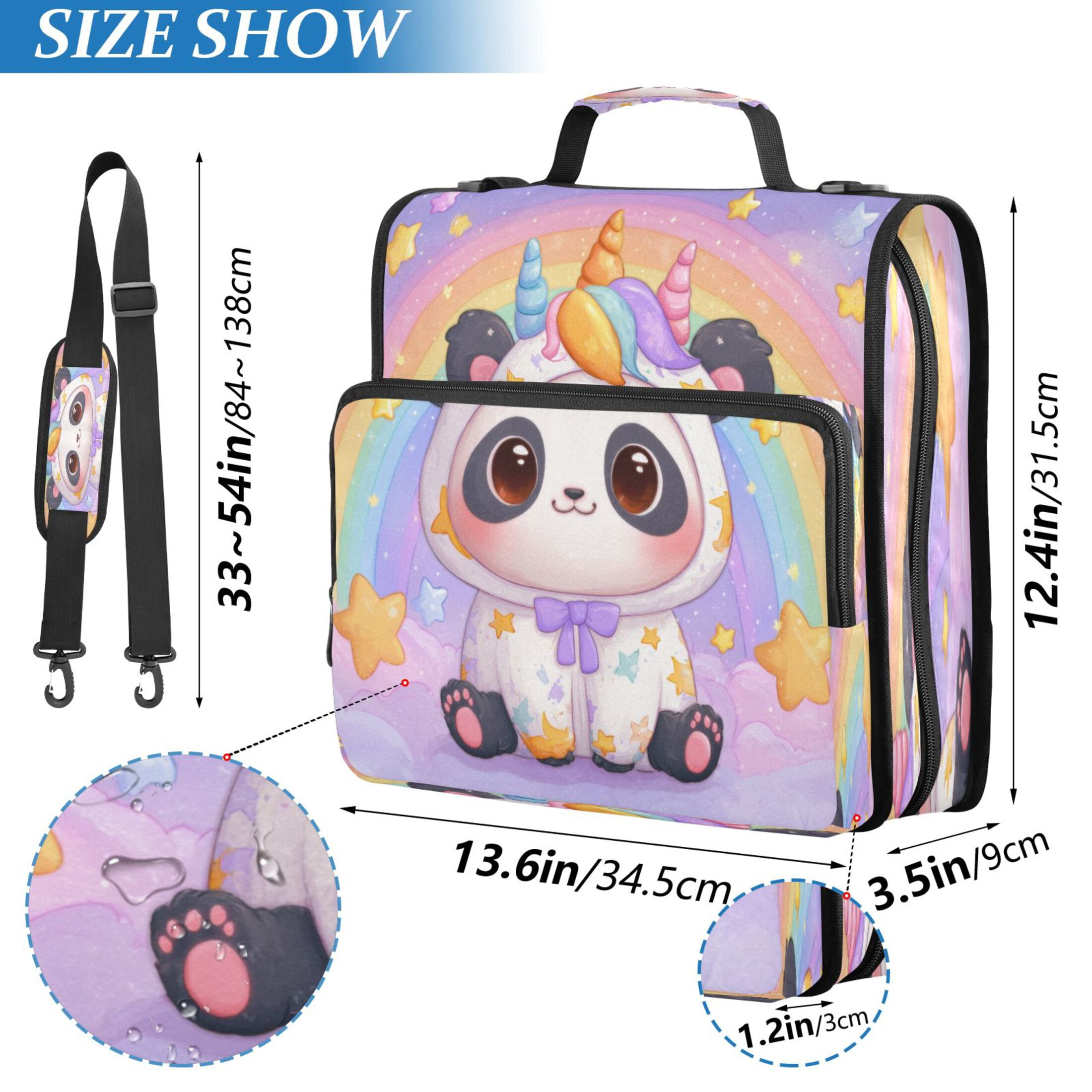 3 Ring Zipper Binder Stationery Organizer for Study Work Home Travel, All-Purpose File Folder Storage Bag for Daily Document Organization Cute Panda in Unicorn Onesie