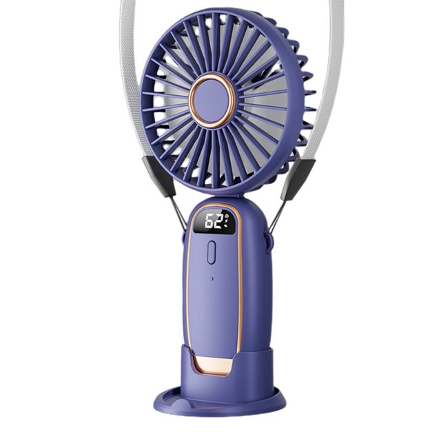 Folding Handheld Small Fan Mini Portable USB Charging Large Wind Power Digital Display Multi-function Neck Hanging Electric Fan Neck Fans That Blow Cold Air