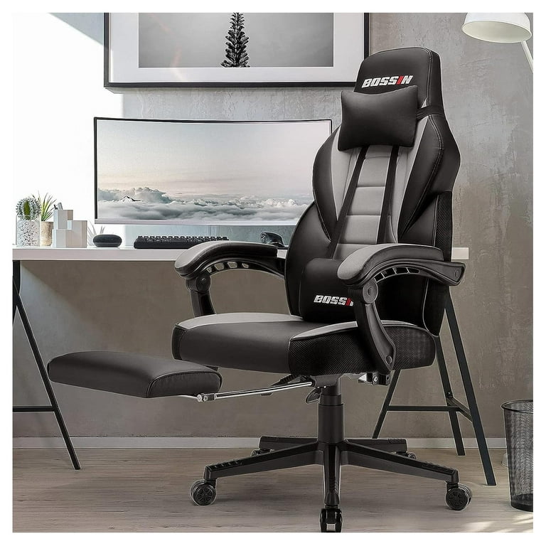 BOSSIN Gaming Chair with Massage, Ergonomic Heavy Duty Design, Gamer Chair with Footrest and Lumbar Support, High Back Office Chair, Big and Tall