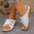 thumbnail image 5 of Dweltoz Women's Platform Slide Sandals Slip-On Open Toe 2 Straps Adjustable Buckle Slip Comfort Shoes Cork Footbed Synthetic Leather Beach Lightweight Slides,White 41, 5 of 6