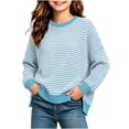 thumbnail image 2 of ZBSOKO Sweaters for Girls Oversized Striped Casual Pullover Sweater Side Slit Drop Shoulder Trendy Tops Fall Winter Daily Wear, 2 of 7