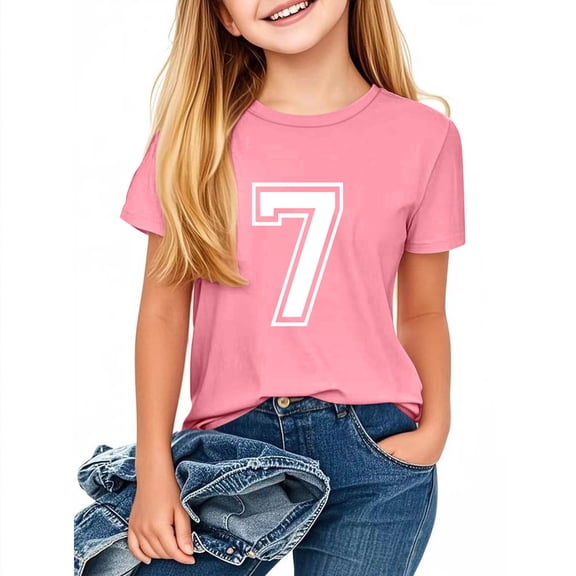 Eltusu Girls T-shirts, Crew Neck Casual Pullover Athletic Short Sleeve Tops Pink Size 10-12 T
