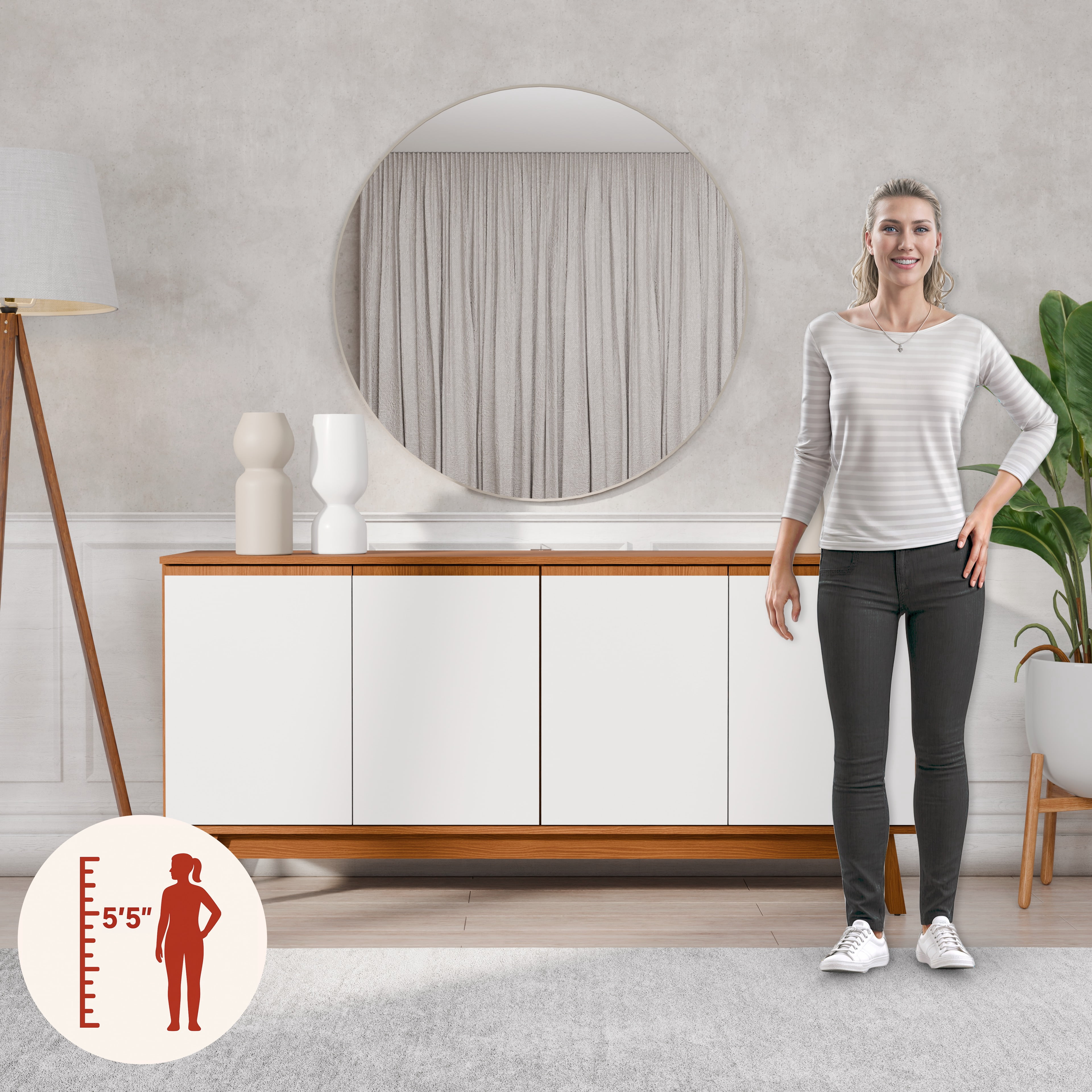 Kappesberg Tokyo 4-Door Sideboard with Soft-Close Doors and 2-Shelves, Golden Oak/White Finish