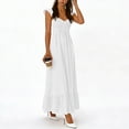 thumbnail image 4 of Women's Summer Maxi Dresses Casual Floral Sleeveless V Neck Boho Beach Vacation Swing Dress with Pockets EVF White M, 4 of 6