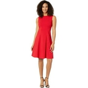 DKNY Womens Red Sleeveless Jewel Neck Above The Knee Fit + Flare Dress Size: 8