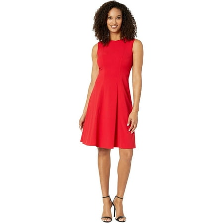 DKNY Womens Red Sleeveless Jewel Neck Above The Knee Fit + Flare Dress Size: 8