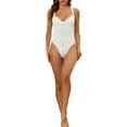 thumbnail image 2 of Unique Bargains Women's Deep V Neck Leotard Bodysuit Tummy Thong Full Shapewear M White, 2 of 6