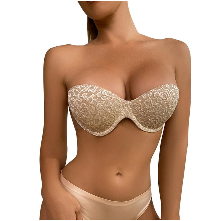 Cotonie Women's Strapless Gathering Plus Size Invisible Bra Glossy