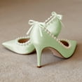 thumbnail image 2 of XYD Women Pearl Pumps Thin Mid Heels Elegant Pointed Toe Back Ribbon Bowknot Bridal Evening Shoes Size 7 Green, 2 of 4