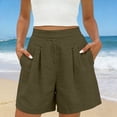 thumbnail image 6 of YHAJDS Women's Summer Shorts Linen High Waist Shorts With Front Wrinkle Side Pocket for Beach Leisure, 6 of 10