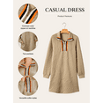 thumbnail image 5 of DOKOTOO Women's Casual Dress Long Sleeve Half Zip Striped Neck Embossed Mini Dresses, 5 of 8