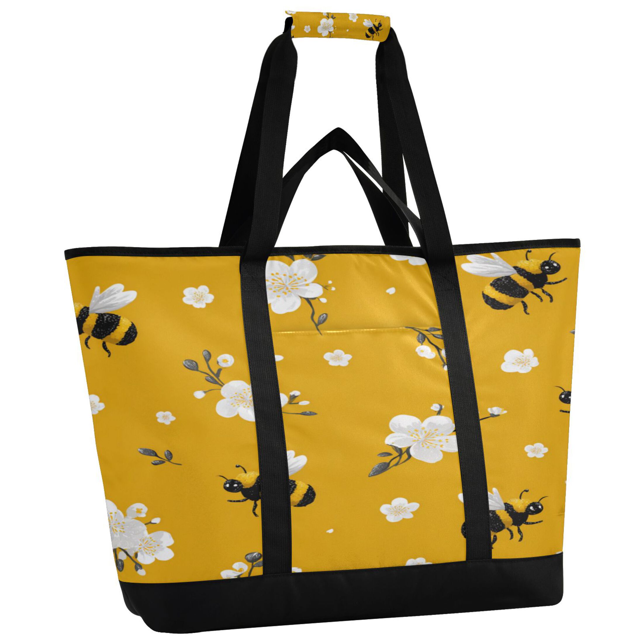 Extra-Large Wide Opening Design Capacity Hand-Held Ice Pack Thickened Insulation Layer For Long-Lasting Cold Retention For Outdoor Shopping Picnics And Camping Cute Cartoon Bees