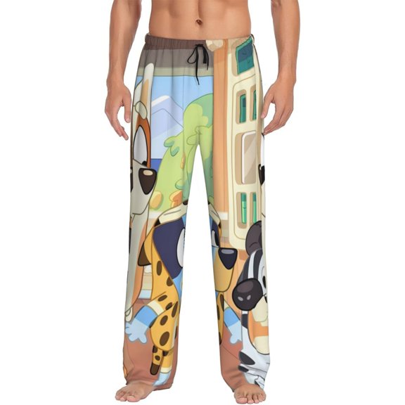 Silaia Bluey Print Mens Pajama Pants,Sleep & Lounge Pants, Men's Pajama Bottoms,PJ Bottoms with Pockets and Drawstring/Elastic Waist-Small