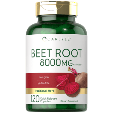 Beet Root Capsules | 8000 mg | 120 Count | Non-GMO and Gluten Free Supplement | By Carlyle