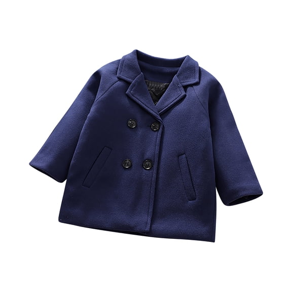 Baby Kids Boys Girls Classic Wool Blend Coat Winter Double Breasted Trench Coat Outwear Pea Coat Jacket