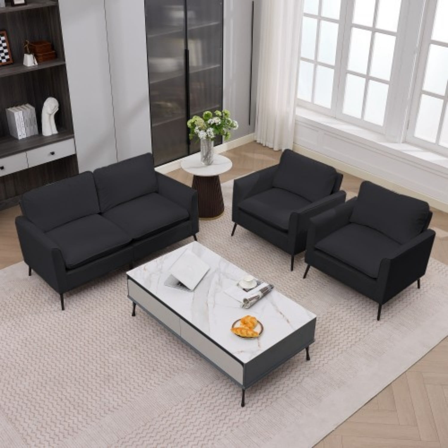 Cat Paw Accent Chair, Modern Faux Leather Upholstered Armchair, Nordic Retro Single Sofa Chair with Soft Cushion and Ergonomic Back Support for Living Room Bedroom Balcony Office, Black
