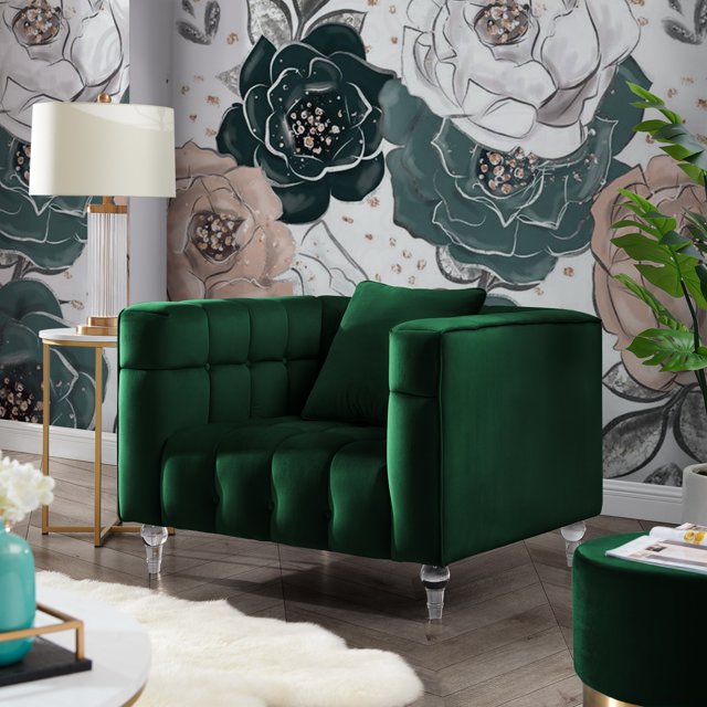 Inspired Home Fauteuil Club en Velours Bryan, Vert Chasseur