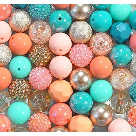 20Mm Morocco Bubblegum Bead Mix Coral Peach Teal Aqua Chunky Plastic Beads In Bulk