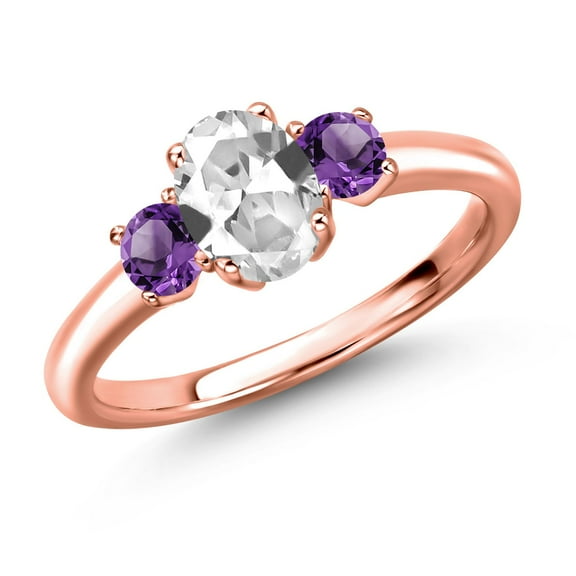 Gem Stone King 18K Rose Gold Plated Silver White Created Sapphire and Purple Amethyst Engagement Ring for Women | 1.32 Cttw | Oval 7X5MM | Gemstone September Birthstone | Size 9