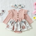 thumbnail image 2 of WERYOUNG Girls Long Sleeve Easter Rabbit Prints Romper Ribbed Bodysuits Dress Headbands Set, Red, 3-6 Months, 2 of 6
