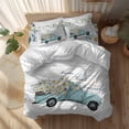 thumbnail image 2 of Teal Truck with Daisy Full Size Comforter Set, Spring Flower Plant Wood Grain Bedding for All Seasons, 4 Pcs Bed Set, 1Quiltcover (86"x86") ,1Sheet(80"x116"), 2Pillowcases (30"x20"), 2 of 9