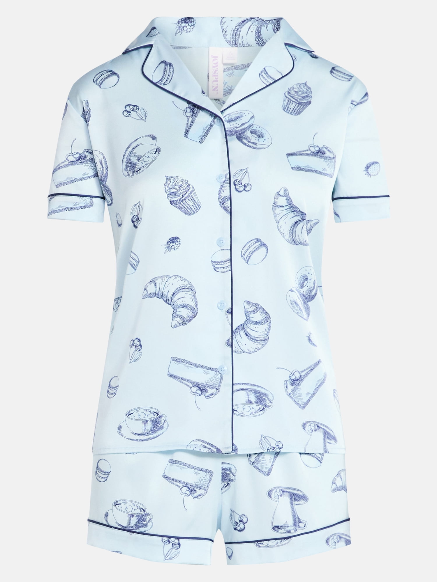 Joyspun Women’s Stretch Satin Short Sleeve Top and Shorts Pajama Set, Sizes XS-3X