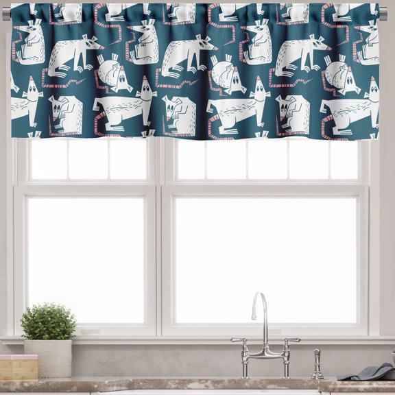 Ambesonne Rats Valance Pack of 2, Cartoon Mouse Pattern, 54"X12", Dark Teal Pastel Pink