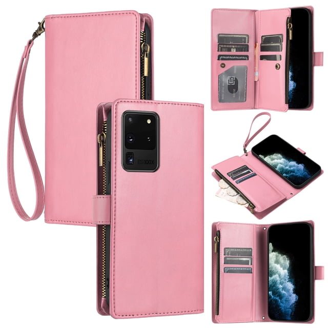 Compatible with Samsung Galaxy S20 Ultra 5G Wallet Case Premium Zipper Large Space Flip PU Leather Cover