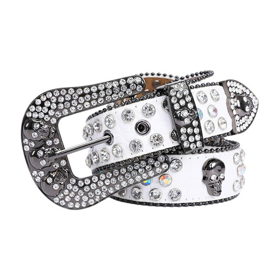 Head Skull Buckle Belts Women Pu-leather Strap Rhinestone Buckle Belts Western Cowboy Girls Fashion Belt for Jeans
