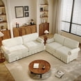 thumbnail image 6 of 2 Piece Mid-Century Modern Sectional Sofa with Ruffled Skirt, Chenille Living Room Furniture Sets, 74'' Love Seat, 93.7'' 4-Seater Deep Comfy Couch, Home Sofas for Living Room, Office, Beige, 6 of 8