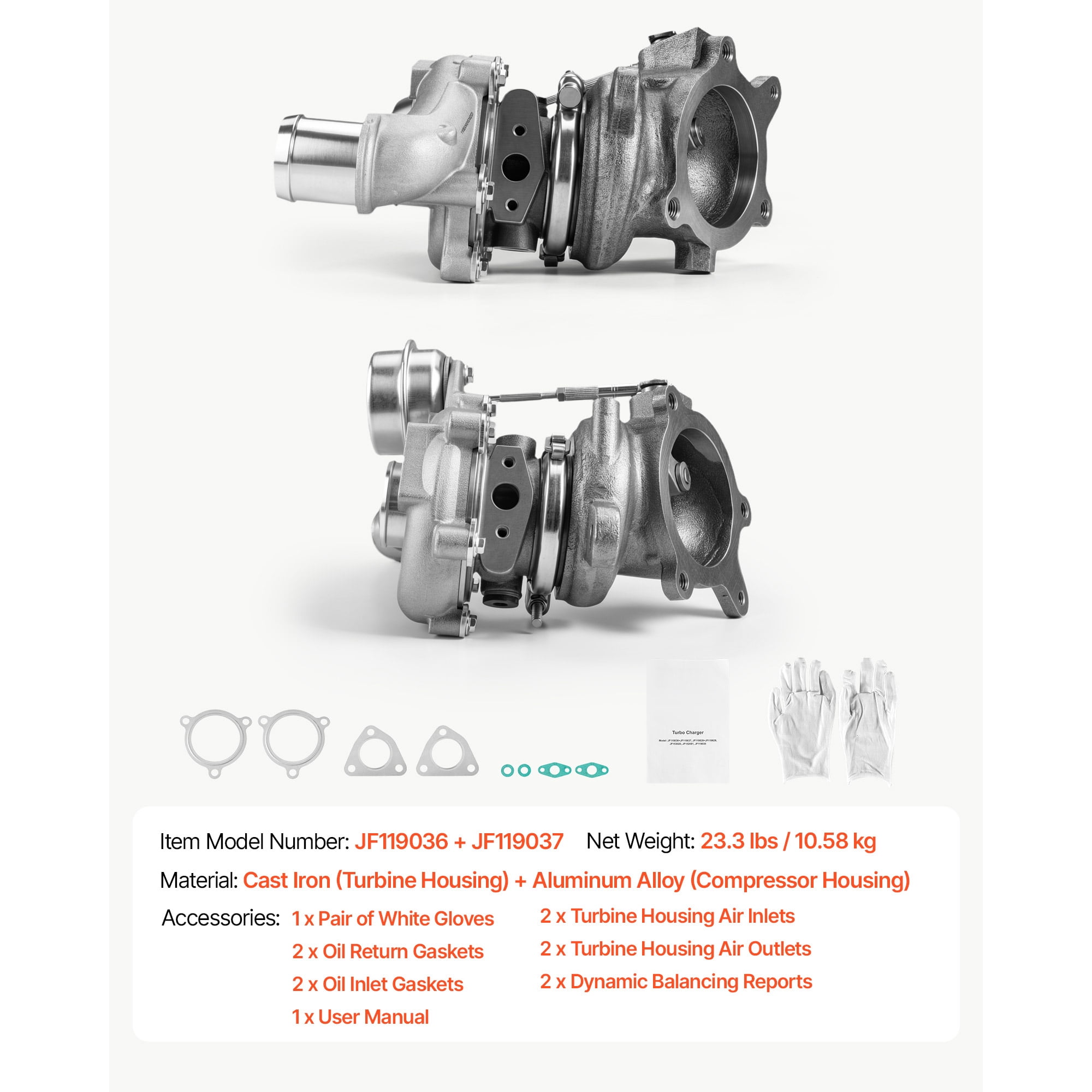 KFFKFF Left & Right Twin Turbocharger with Wastegate Actuator, Compatible with 2009-2015 Ford Flex Explorer Sport Taurus SHO 3.5L, 2010-2019 Lincoln MKS MKT 3.5L, Replace# 790317-5006, 790317-0001