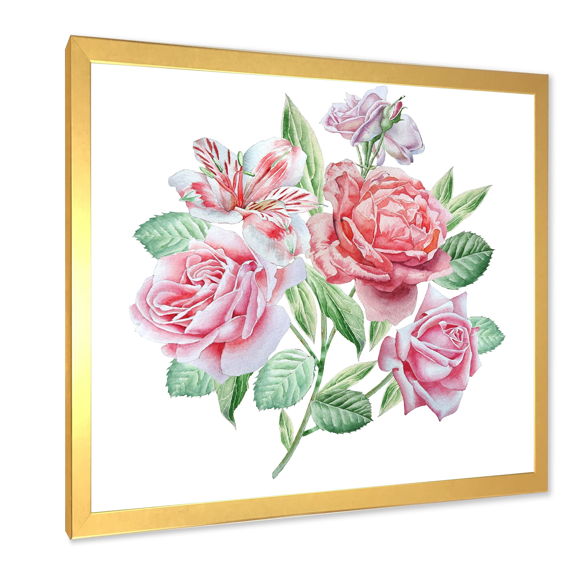 Spring Flowers Alstroemeria Pink Roses 36 in x 36 in Framed Painting Canvas Art Print, by Designart