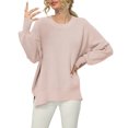 thumbnail image 2 of Baqcunre Sweaters For Women Women'S Long Sleeve Crewneck Side Slit Ribbed Knit Pullover Sweater Tops Hoodies For Women Womens Fall Fashion 2023 Pink M, 2 of 5