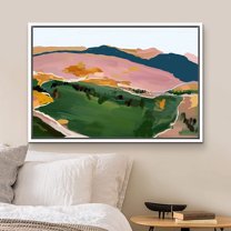 PixonSign Framed Canvas Print Wall Art Aerial View Pastel Mountain Range Forest Nature Wilderness Illustrations Modern Art Decorative Minimal Rustic for Living Room, Bedroom, Office - 16"x24" White