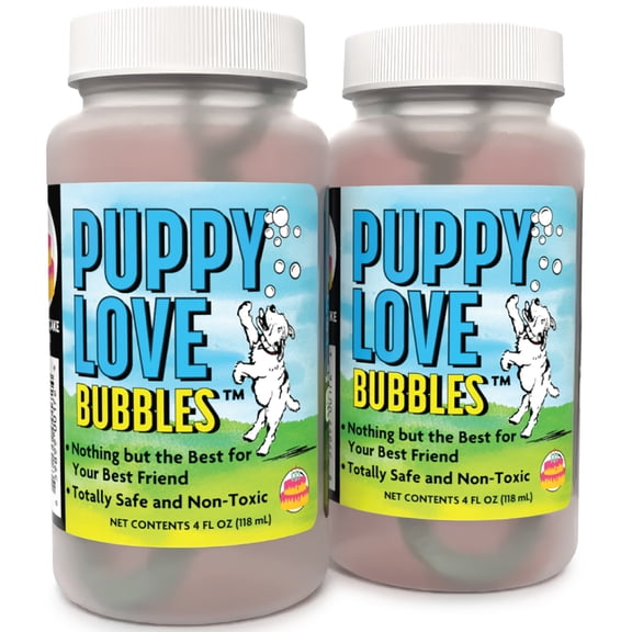 Atomic Bubbles: Puppy Love Bubbles: Birthday Cake Scented 2 Pack - 4oz Bottles, Dog Interactive Toy, Pet Safe, Non-Toxic, Indoor/Outdoor, Long Lasting