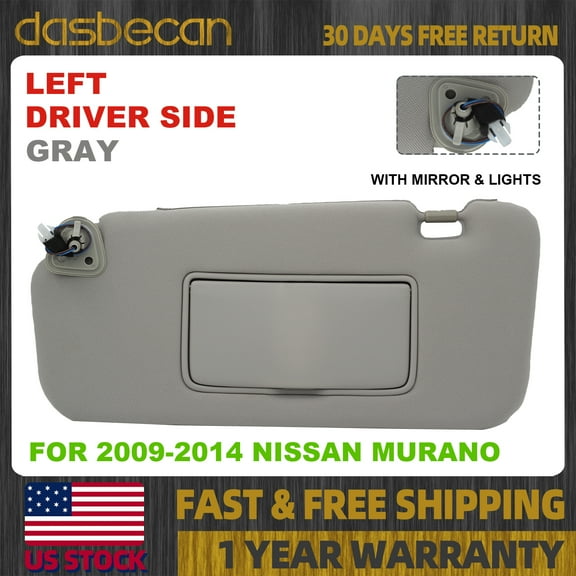Dasbecan Gray Left Side Sun Visor w/ Lights For Nissan Murano 2009-2014 3.5L 96401 1AA1B 964011AA1B