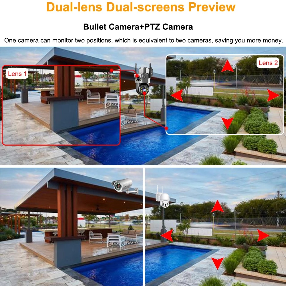 8MP 4K Wireless Solar Camera WIFI Sim Outdoor Dual Lens IP Camera PIR Night Vision V380 Pro CCTV Security Protection Monitor